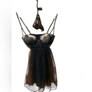 Victoria's Secret Black Sheer Lace Chemise
